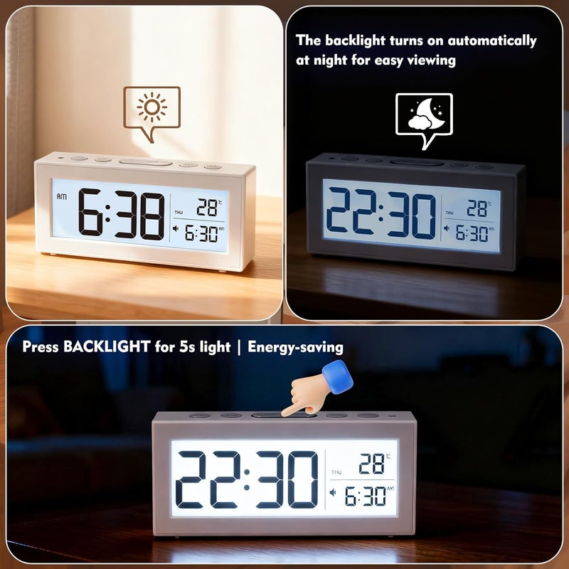 ALANAS Battery Operated Alarm Clock, Portable Digital Clock with Large Display, Snooze, Temperature & Date, Auto-Dim Night Light for Easy Reading, Ideal for Seniors, Kids, Bedroom, Travel, Nightstand - Image 5